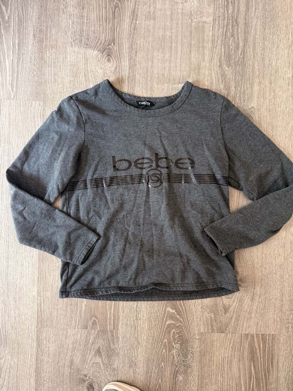 Bebe Sport Gray Long Sleeve Sweatshirt Top with Logo Size M